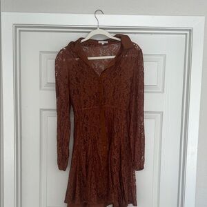 Baltic Born Brown Lace Button-Front Long Sleeve Dress